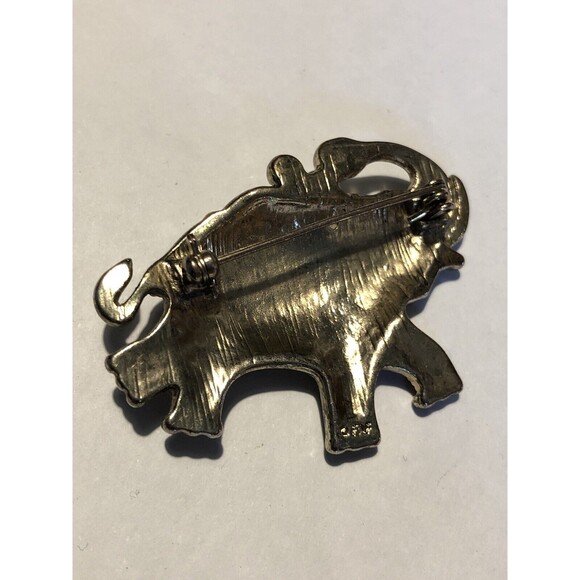 VINTAGE MARCASITE CRYSTAL LUCITE GOOD LUCK ELEPHANT PIN BROOCH~SIGNED: FAF - Picture 3 of 5